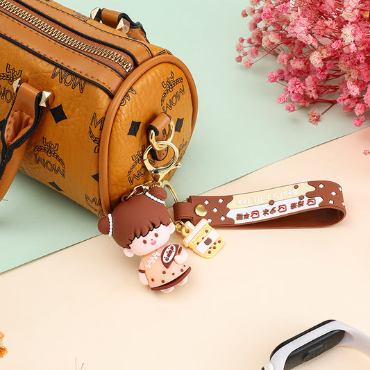 Adorable Cartoon Pearl Milk Tea Bear Keychain for Stylish Bags and Cars