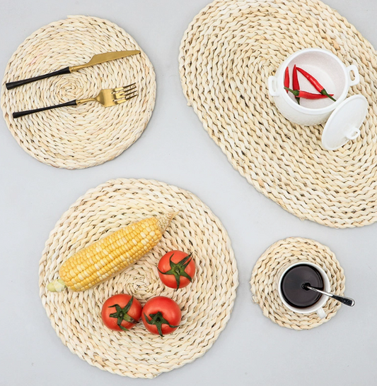 Zen Round Woven Table Mat with Decorative Stickers – Heat-Resistant & Durabl